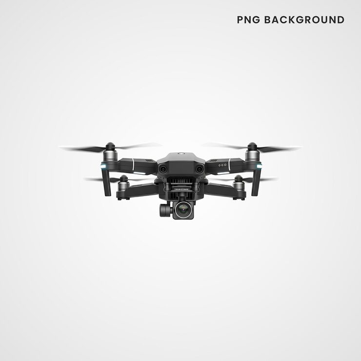 PSD drone preto isolado com câmera