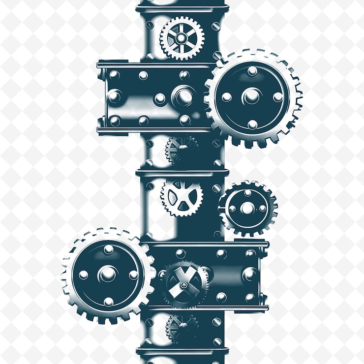 PSD duct industriel orné d'engrenages et de boulons métalliques en png