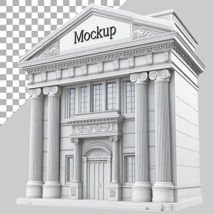 PSD edificio bancario 3d de fondo transparente