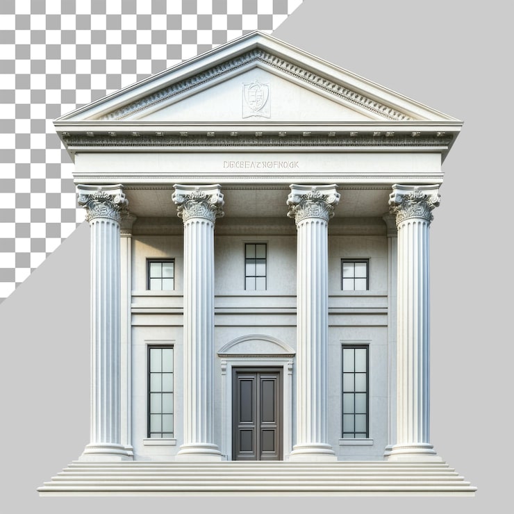 PSD edificio de banco con columnas aisladas en un fondo transparente