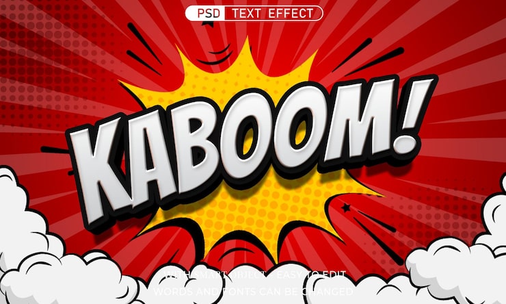 PSD efecto de estilo cómico de texto editable de kaboom