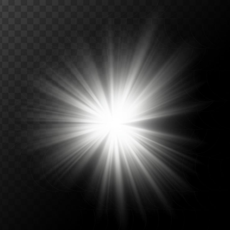 PSD efecto de luz brillante con haces de estallido de estrellas en un fondo oscuro
