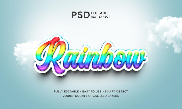 PSD efecto de texto editable arcoíris 3d