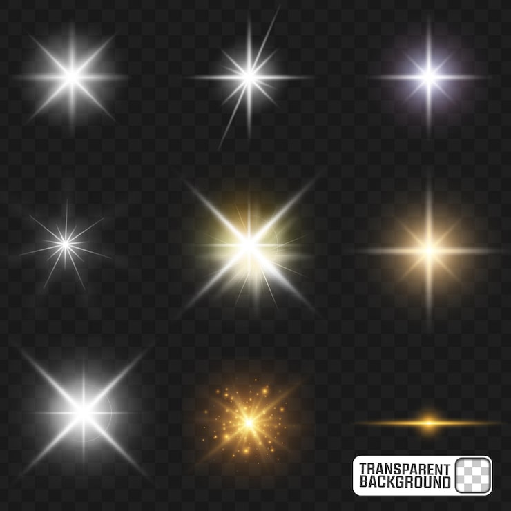 PSD efectos de luz luminosa superposiciones de brillo de estallido de estrellas con fondo transparente