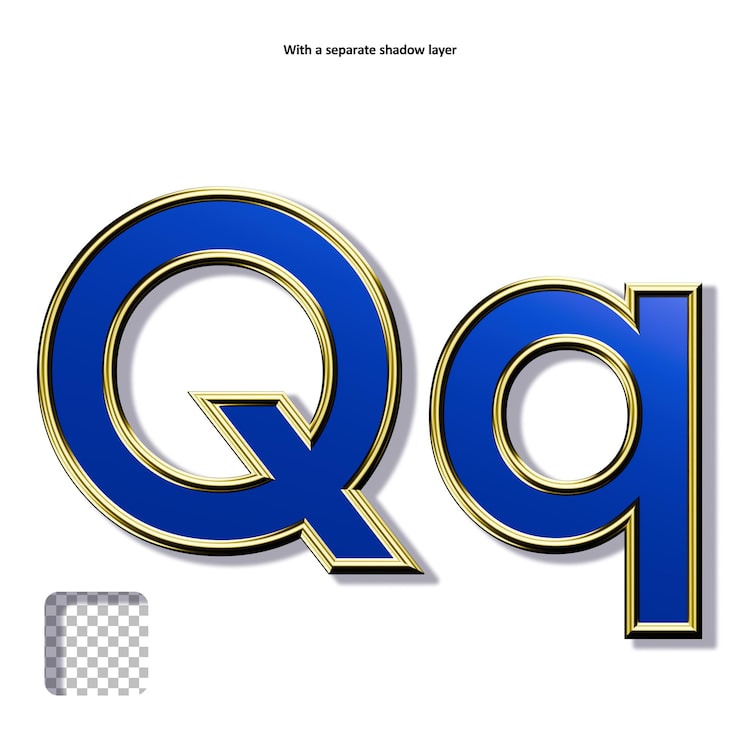 PSD efeito de texto 3d letra q azul e dourado
