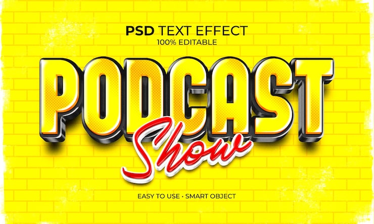 PSD efeito de texto de apresentação de podcast
