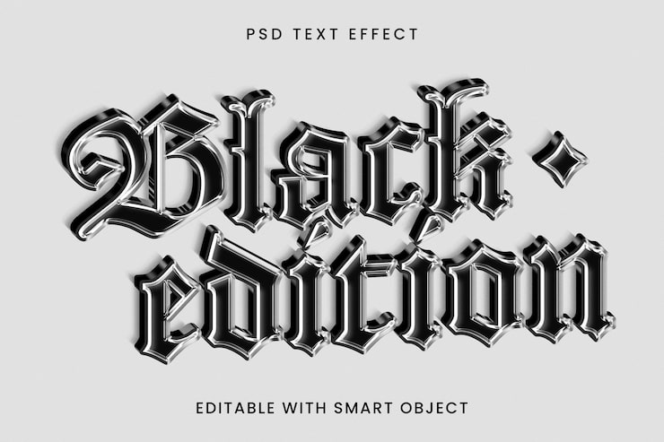 PSD efek teks gotik metalik 3d edisi hitam