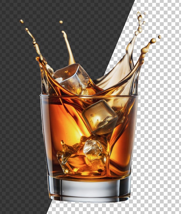 PSD ein glas whiskey mit eis und spritzerflüssigkeit aus dem stock png