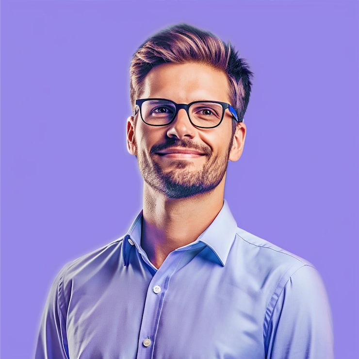 PSD ein mann mit brille und einem blauen hemd mit bart