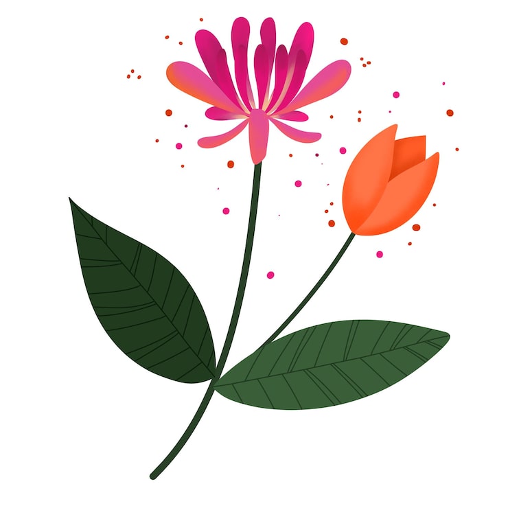 PSD eine zeichnung einer blume und der blätter mit dem wort blume darauf
