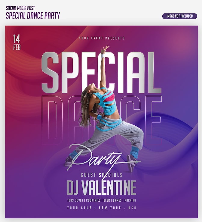 PSD elegance modern special dance party invitación publicación en redes sociales o póster en capas psd