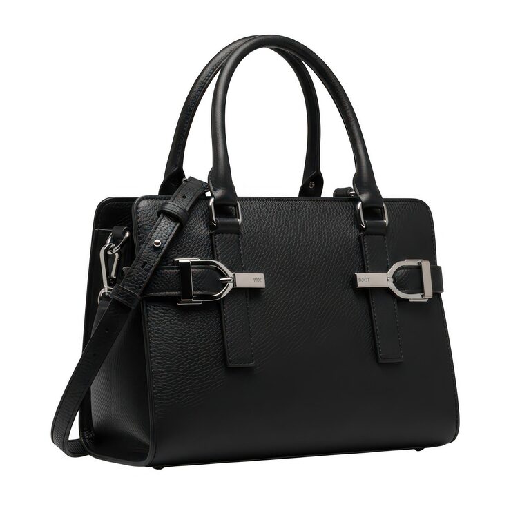PSD élégant sac à main en cuir noir avec des boucles