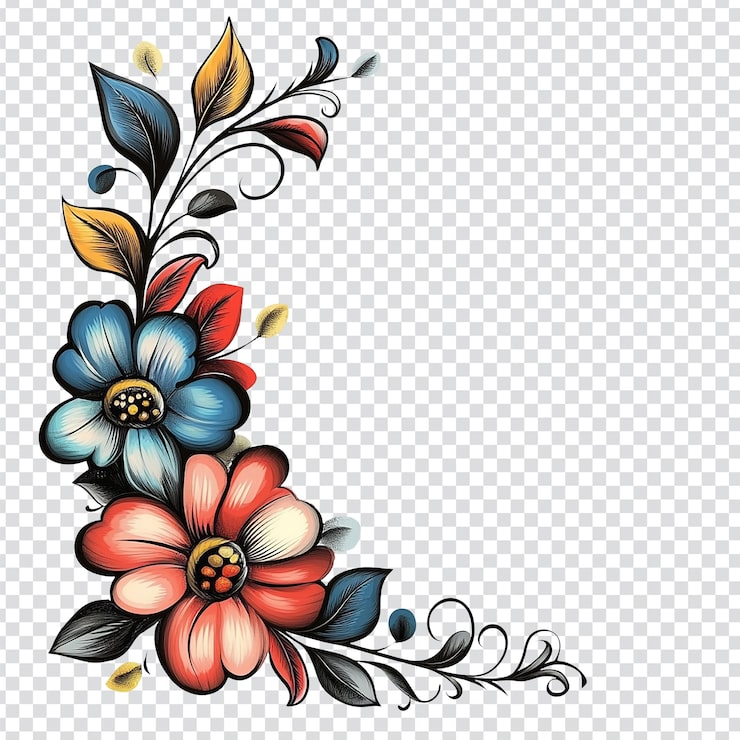 PSD elegante esquina floral pastel para un fondo transparente