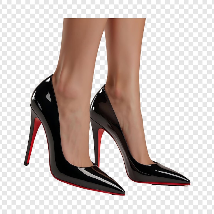 PSD elegantes tacones de piel negra con suelas rojas