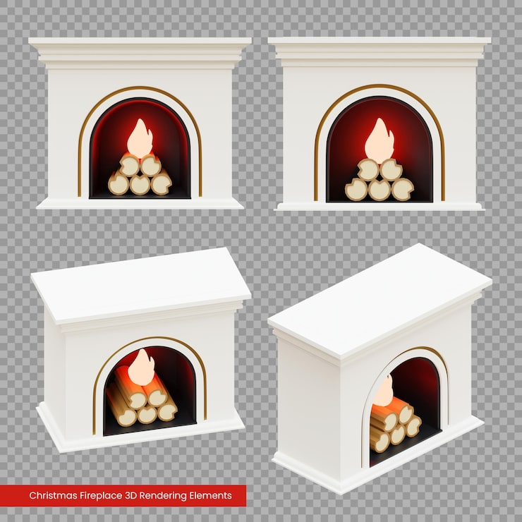 PSD éléments de rendu 3d de la cheminée de noël