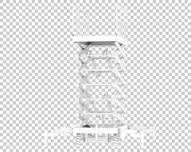 PSD elevador de tijera hidráulica aislado sobre fondo transparente ilustración de renderizado 3d