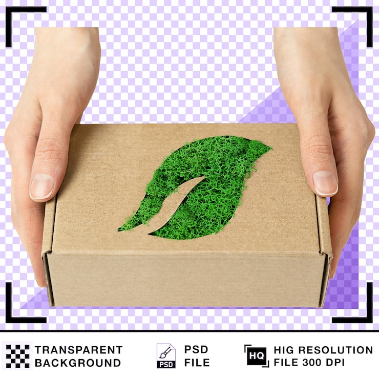 PSD embalagens ecológicas com design de folha verde