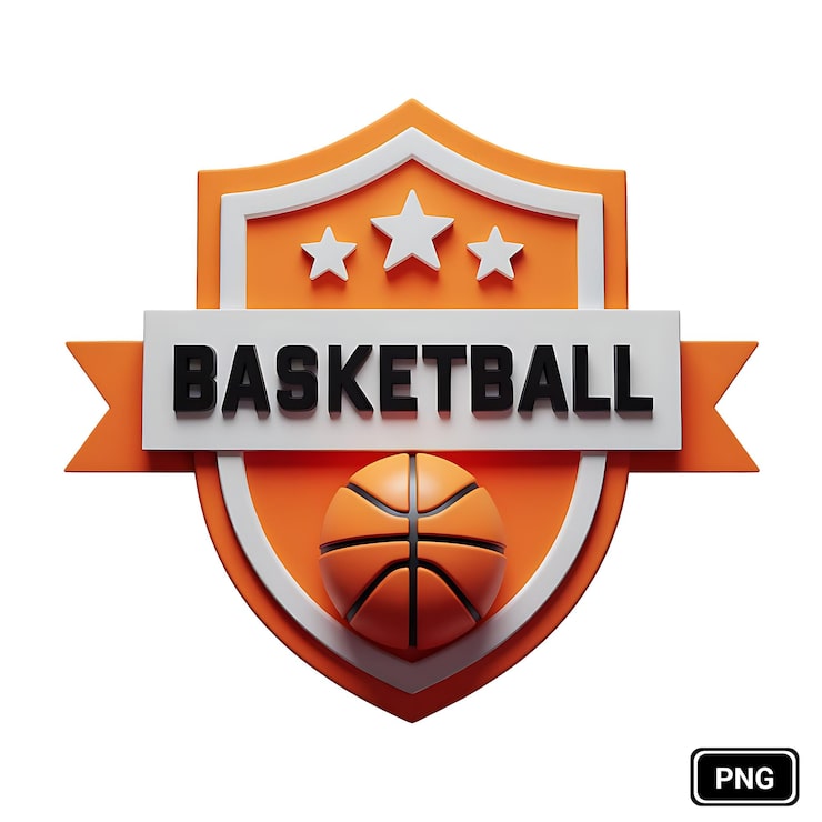 PSD emblem bola basket 3d dengan bintang dan bola
