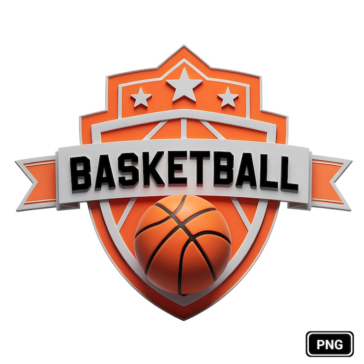 PSD emblem perisai bola basket 3d dengan bintang dan bola