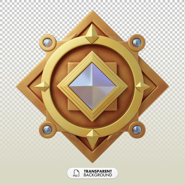 PSD emblema 3d dourado com centro refletivo