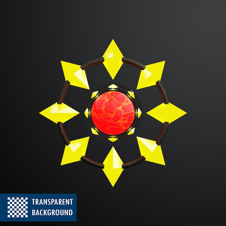 PSD emblema 3d em forma de estrela com centro brilhante vermelho isolado