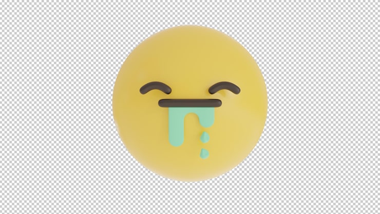 PSD emoji png de vista frontal babando