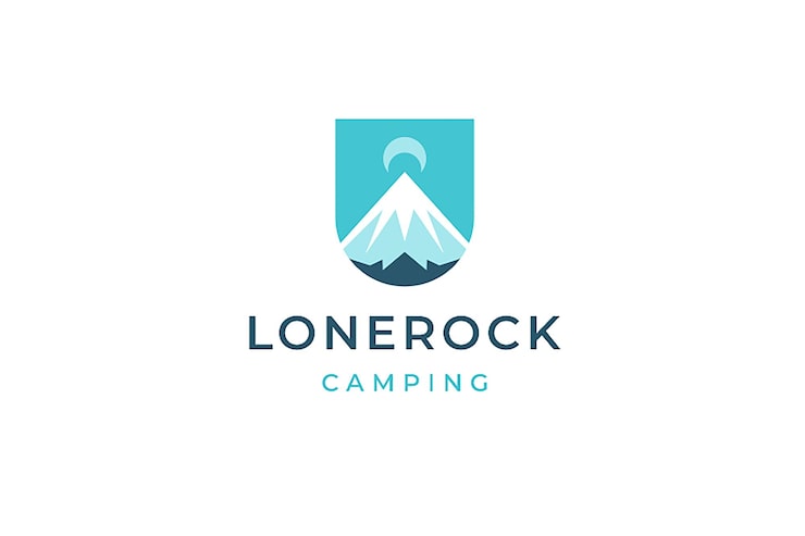 PSD entwurfsvorlage für das halbmond-logo eines berggletschers für camping-expeditionen