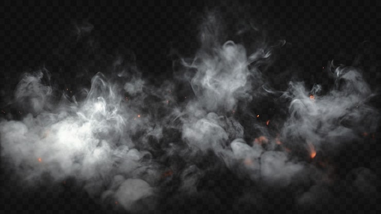 PSD epica sovrapposizione di fumo e scintille di fuoco isolate su uno sfondo trasparente per un impatto visivo esplosivo