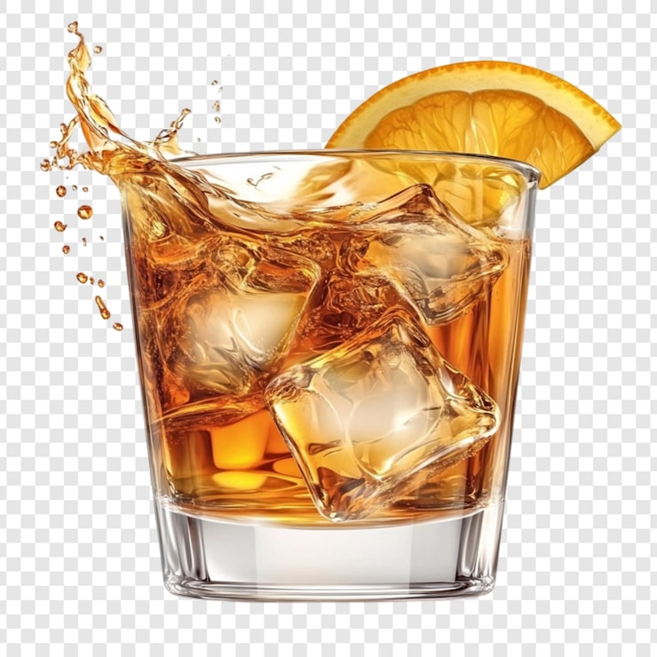 PSD erfrischendes whiskey mit eis und orangen