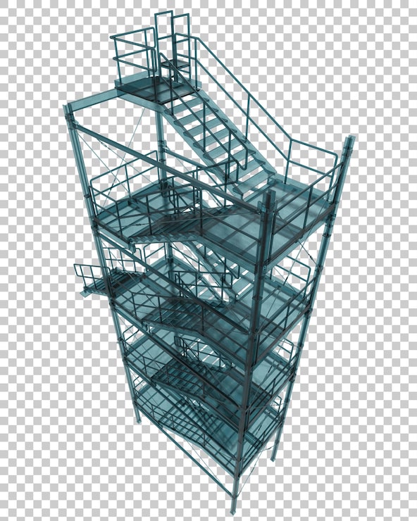 PSD escalera exterior industrial aislada sobre fondo transparente ilustración de renderizado 3d