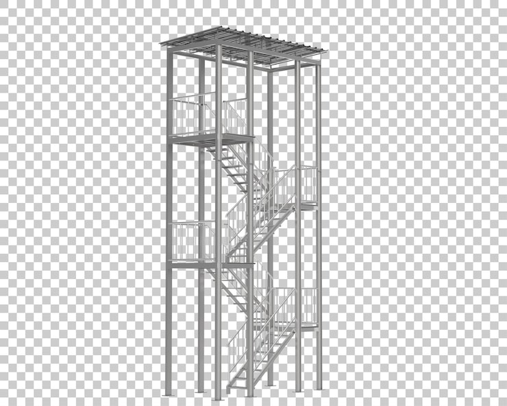 PSD escaleras de escape de incendios aisladas sobre un fondo transparente ilustración de renderización en 3d