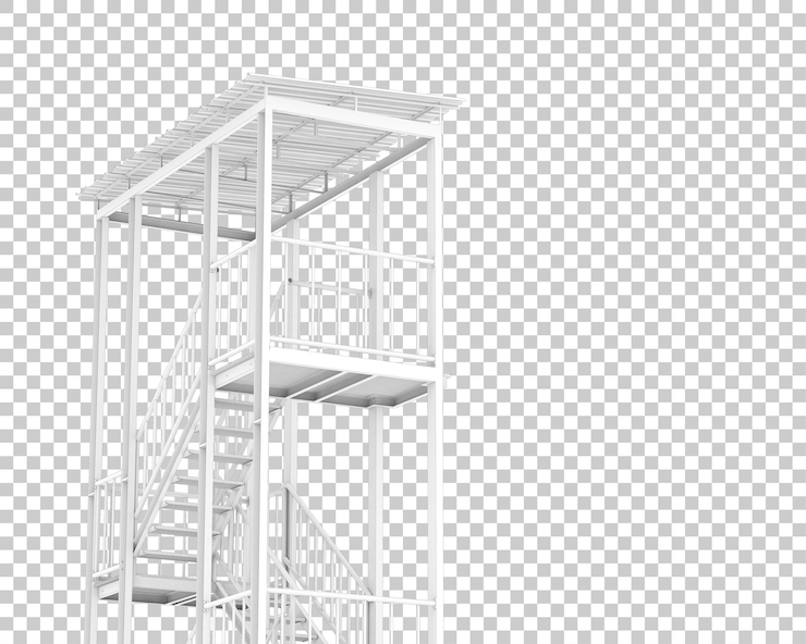 PSD escaleras de escape de incendios aisladas sobre un fondo transparente ilustración de renderización en 3d