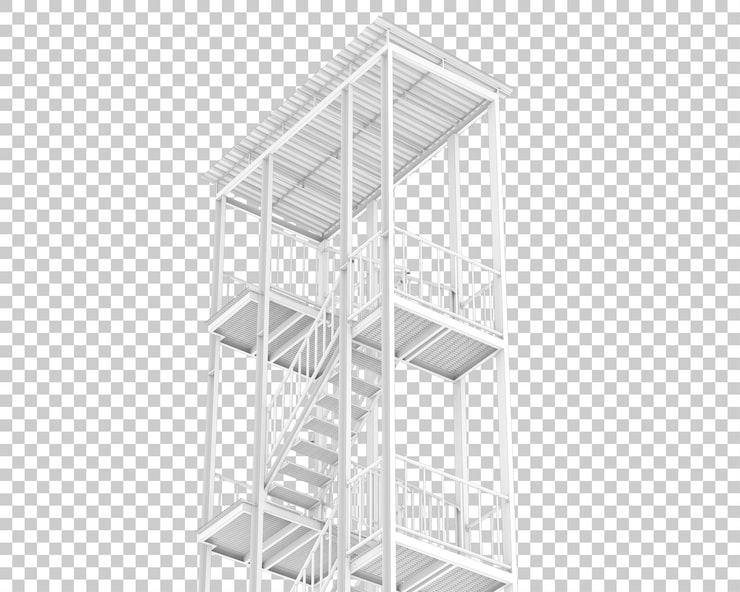 PSD escaleras de escape de incendios aisladas sobre un fondo transparente ilustración de renderización en 3d