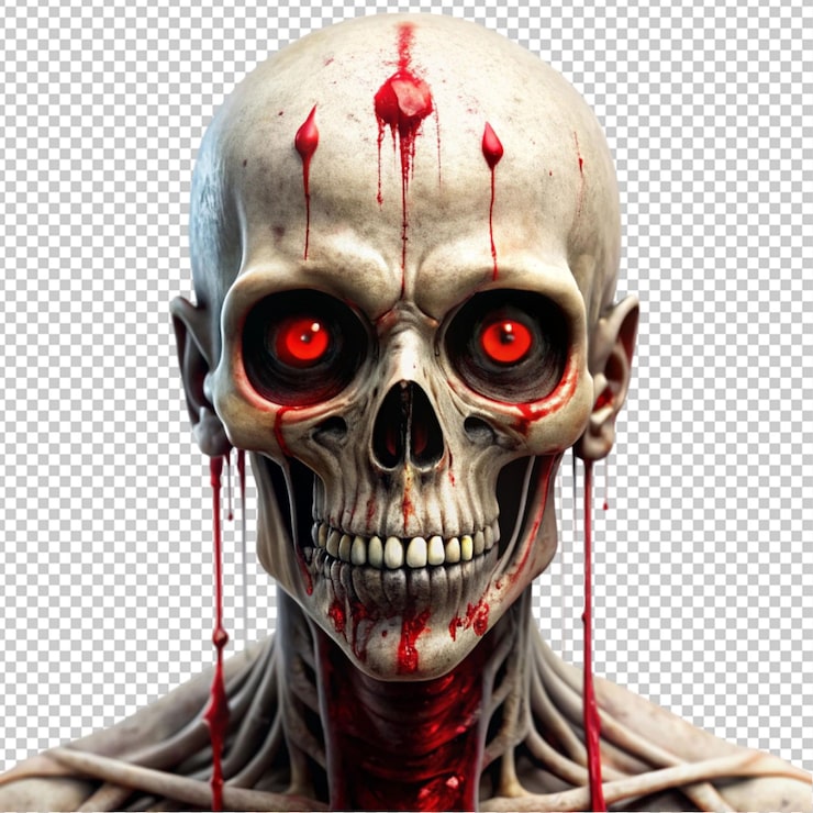 PSD esqueleto de halloween con ojos rojos y dolor goteante