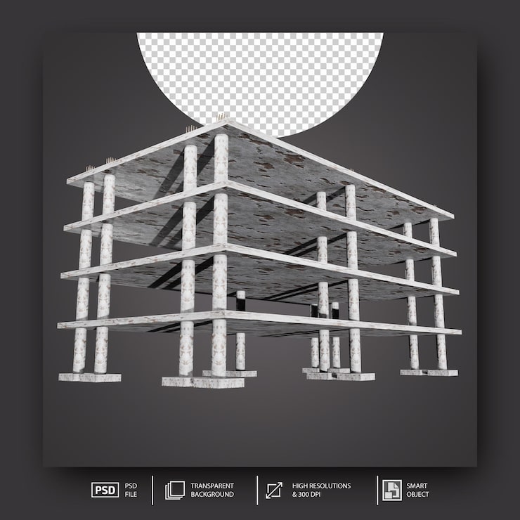 PSD estructura de edificio de hormigón 3d aislada
