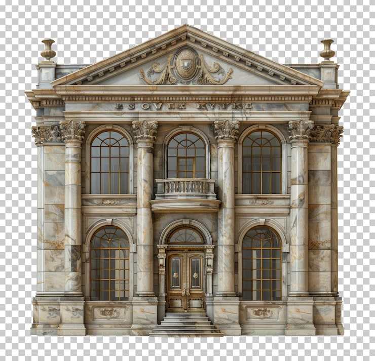 PSD facada del edificio de arquitectura clásica de mármol