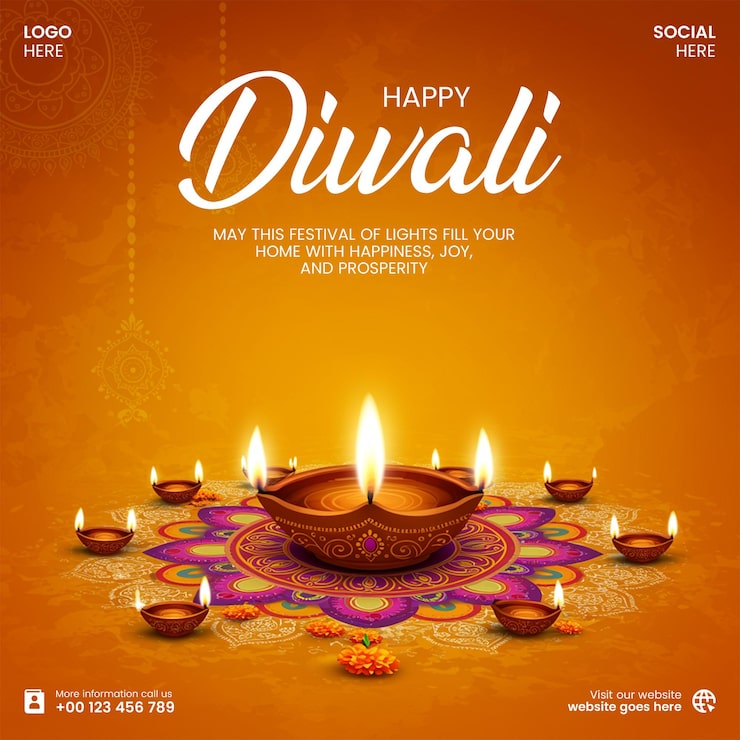 PSD feliz celebración del festival de las luces diwali con diyas