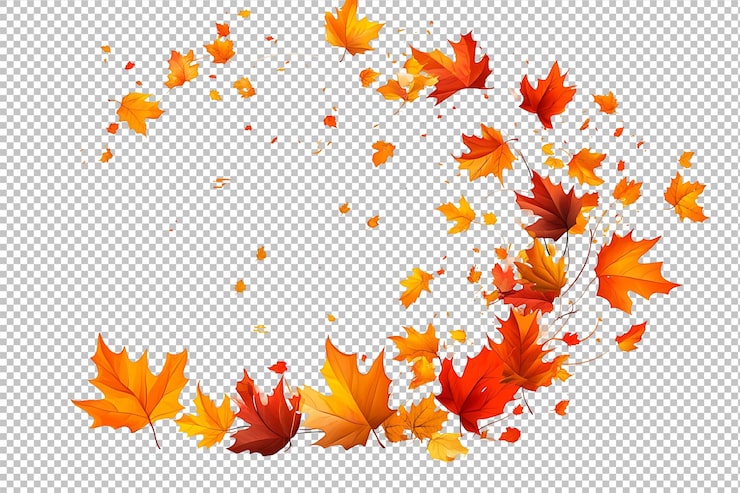 PSD les feuilles d'automne flottant dans le vent isolées sur un fond transparent