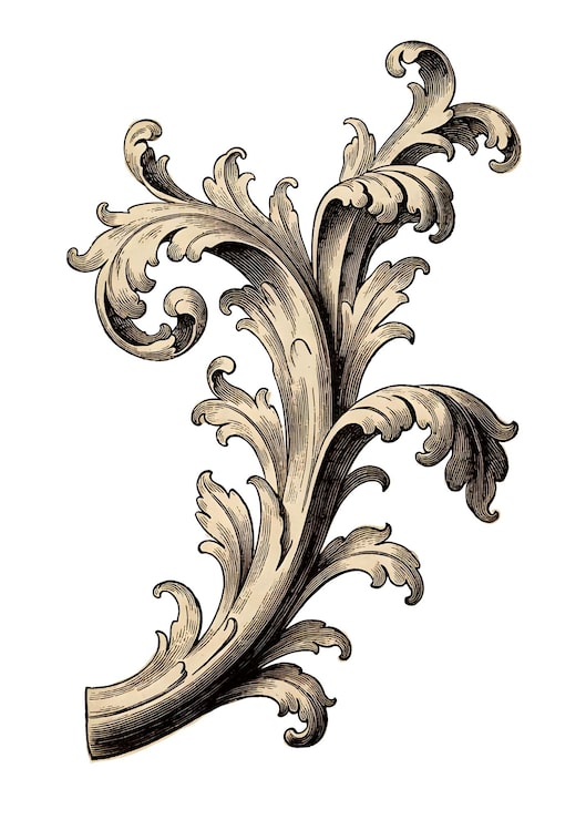 PSD filigrana de voluta de acanto barroca ornamentada