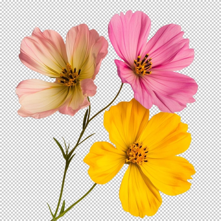 PSD la flor del cosmos aislada sobre un fondo transparente