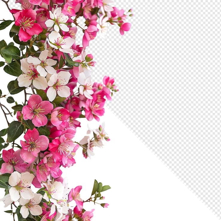 PSD flores rosadas y blancas en una rama