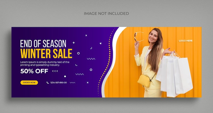 PSD folheto de banner da web para venda de moda de inverno em mídia social e modelo de design de capa do facebook