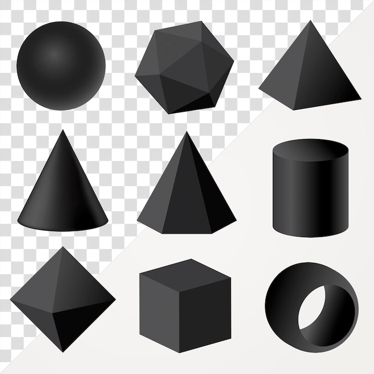 PSD formas geométricas png 3d renderizadas en elementos negros en un fondo transparente