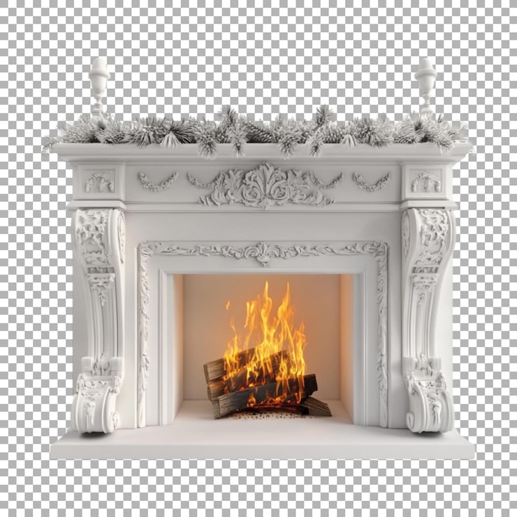 PSD foyer de noël de png avec des ornements de guirlandes et des cadeaux sur un fond transparent