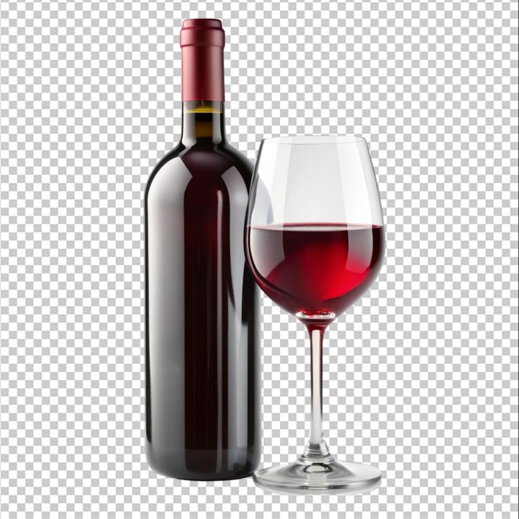PSD garrafa de vinho vermelho e bebidas alcoólicas de videira isoladas em fundo branco