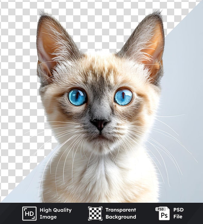 PSD gatinho adorável com olhos azuis impressionantes uma imagem transparente de beleza felina olho cativante e suave