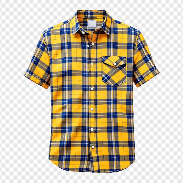 PSD gelb-blau kariertes kurzarm-button-down-hemd
