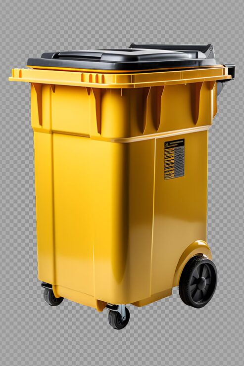 PSD gelber mülleimer isoliert auf transparentem hintergrund. gelbe mülltonne ausgeschnitten. png generative ki