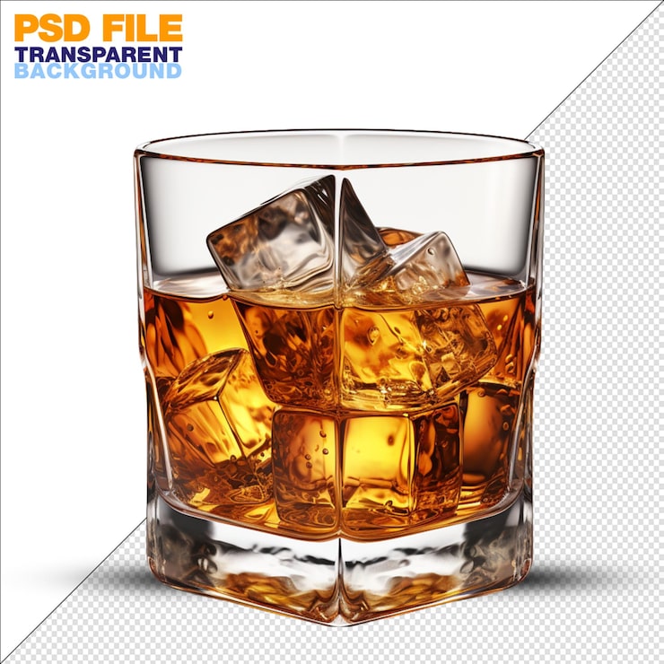 PSD glas whiskey isoliert auf durchsichtigem hintergrund