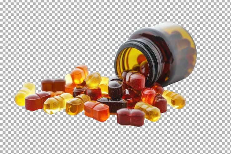 PSD gomas multivitaminas orgánicas aisladas sobre un fondo transparente